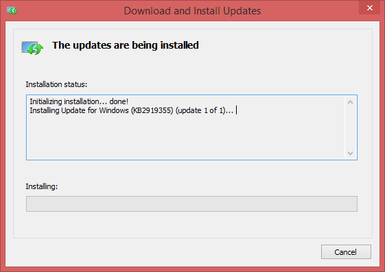 kb2919355 error taking time