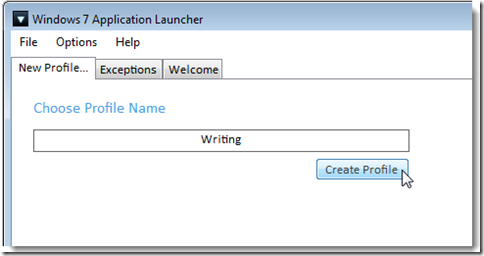 Create profile windows 7 application launcher thumb