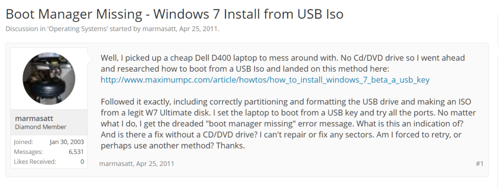 bootmanager missing typical error forum