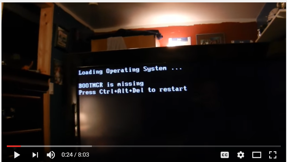 bootmgr is missing windows 7 install error on screen