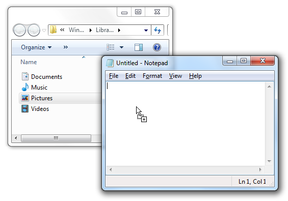 drag icons notepad windows 7
