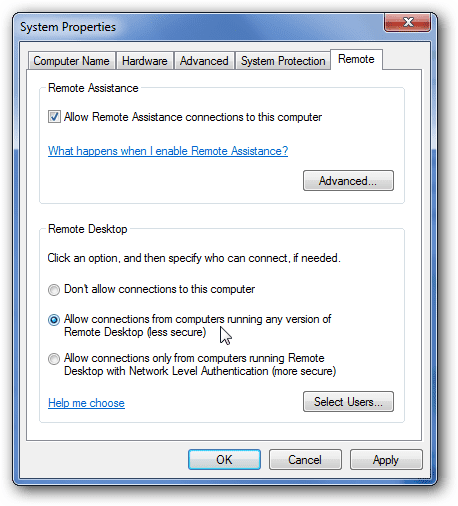 enable remote desktop windows 7 vista