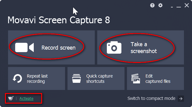 movavi screen capture recording software welcome screen