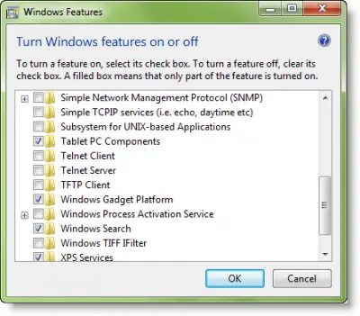 turn windows features on or off windows gadget platform 1
