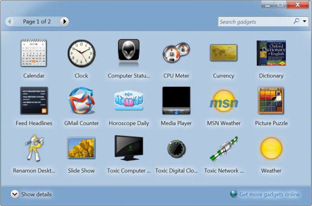windows 7 sidebar gadgets