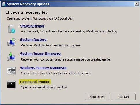 windows 7 system recovery options fix bootmgr error